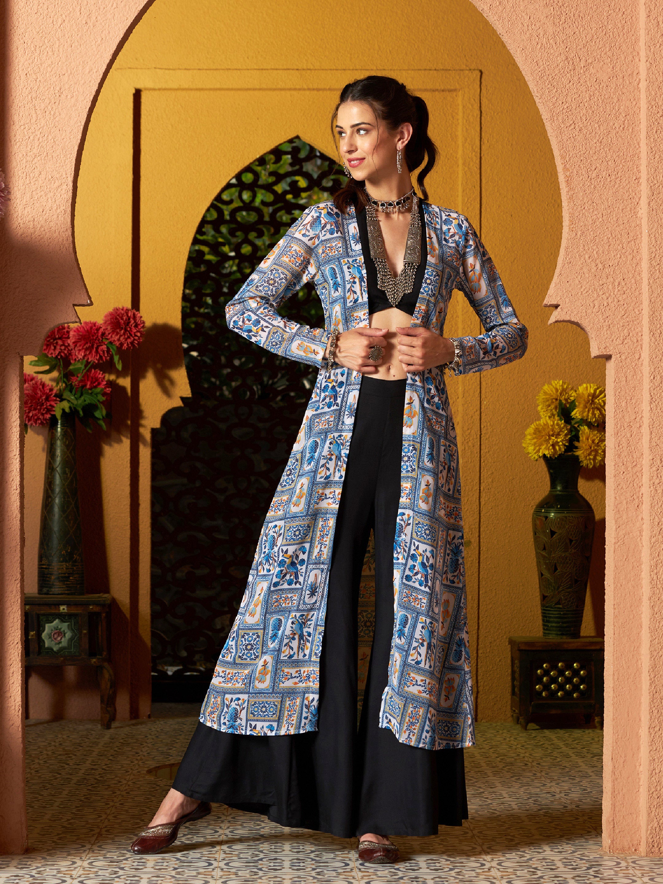 Buy Blue Haze Palazzo Suit with Mirror and Resham Work KALKI Fashion India